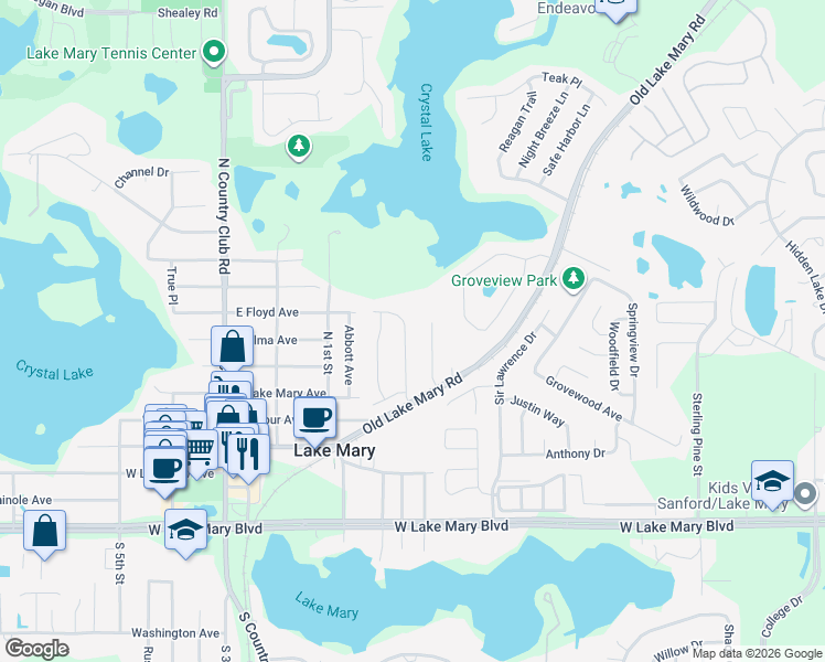 map of restaurants, bars, coffee shops, grocery stores, and more near 315 Oak Leaf Circle in Lake Mary