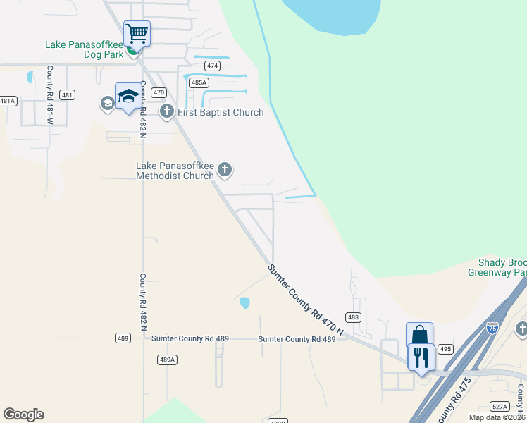 map of restaurants, bars, coffee shops, grocery stores, and more near 444 County Road 487 in Lake Panasoffkee