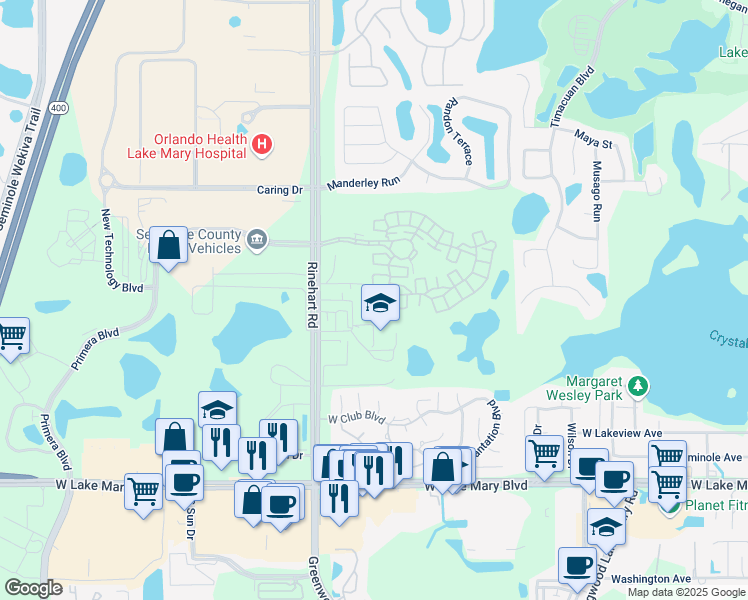 map of restaurants, bars, coffee shops, grocery stores, and more near 1036 Parma Circle in Lake Mary