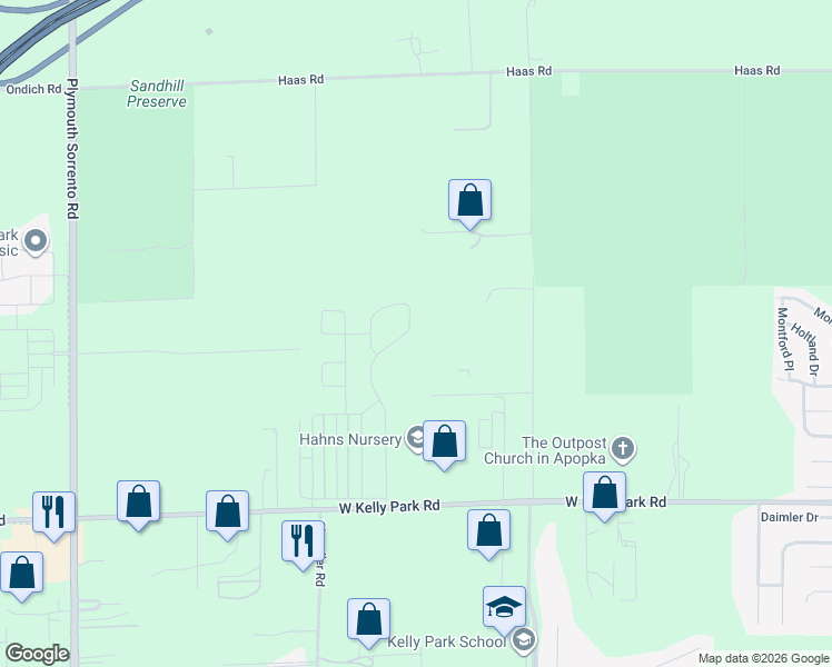 map of restaurants, bars, coffee shops, grocery stores, and more near 5302 Foliage Way in Apopka