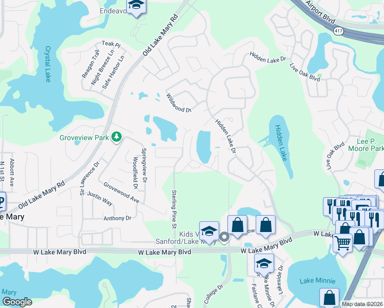 map of restaurants, bars, coffee shops, grocery stores, and more near 1054 Victoria Glen Drive in Sanford