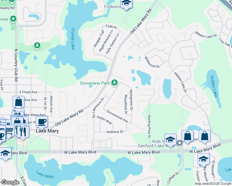 map of restaurants, bars, coffee shops, grocery stores, and more near 327 Sir Lawrence Drive in Sanford