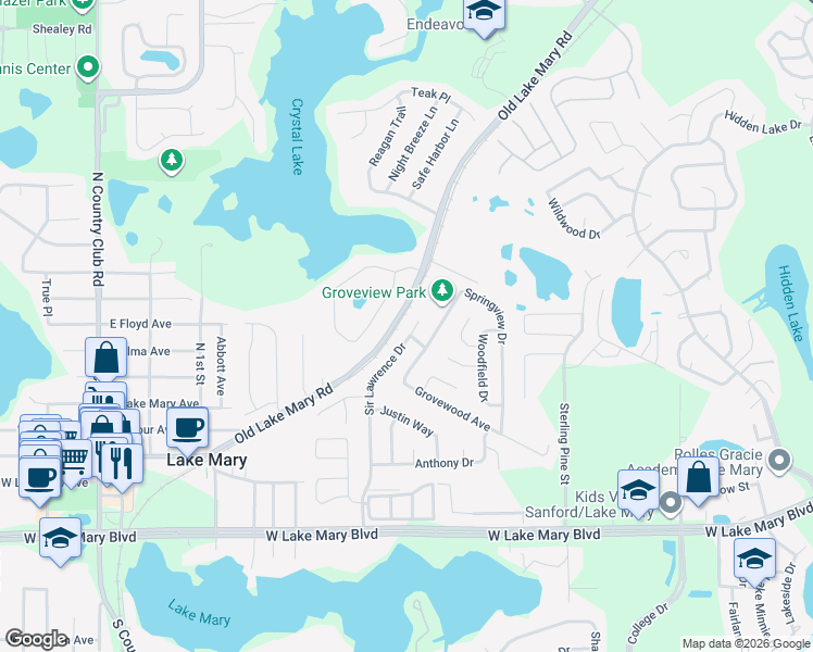 map of restaurants, bars, coffee shops, grocery stores, and more near 146 Estates Circle in Lake Mary