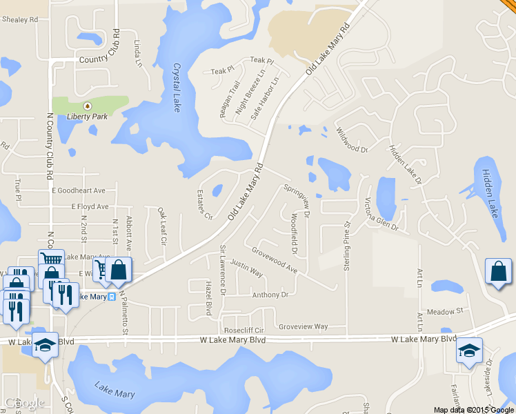 map of restaurants, bars, coffee shops, grocery stores, and more near 327 Sir Lawrence Drive in Sanford