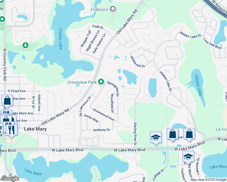 map of restaurants, bars, coffee shops, grocery stores, and more near 306 Woodfield Drive in Sanford