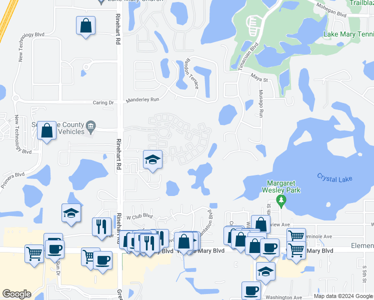 map of restaurants, bars, coffee shops, grocery stores, and more near 2205 Lobelia Drive in Lake Mary