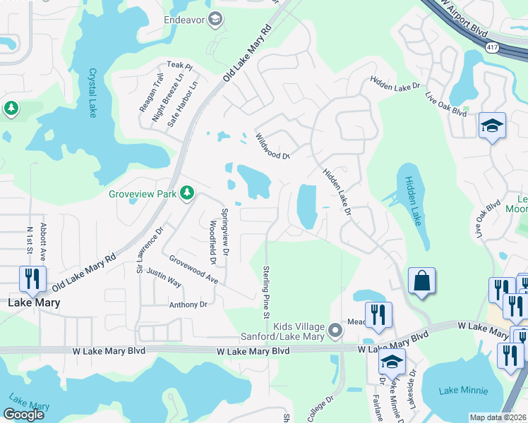 map of restaurants, bars, coffee shops, grocery stores, and more near 146 Pine Isle Drive in Sanford