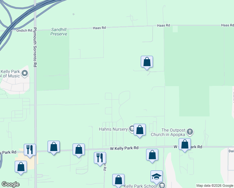 map of restaurants, bars, coffee shops, grocery stores, and more near 2773 Park Ridge Street in Apopka
