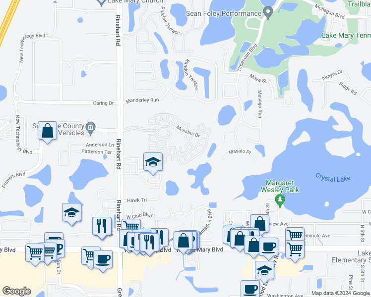map of restaurants, bars, coffee shops, grocery stores, and more near 2213 Lobelia Drive in Lake Mary