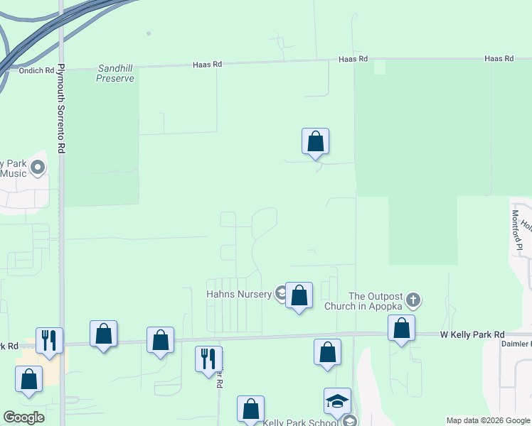 map of restaurants, bars, coffee shops, grocery stores, and more near 2736 Park Ridge Street in Apopka