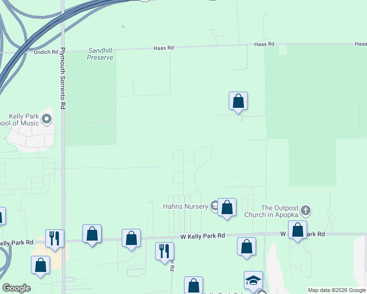 map of restaurants, bars, coffee shops, grocery stores, and more near 2773 Park Ridge Street in Apopka