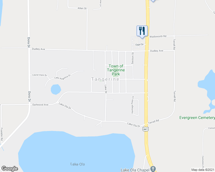 map of restaurants, bars, coffee shops, grocery stores, and more near 5537 Lake Street in Mount Dora