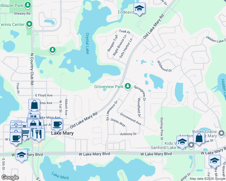 map of restaurants, bars, coffee shops, grocery stores, and more near 146 Estates Circle in Lake Mary