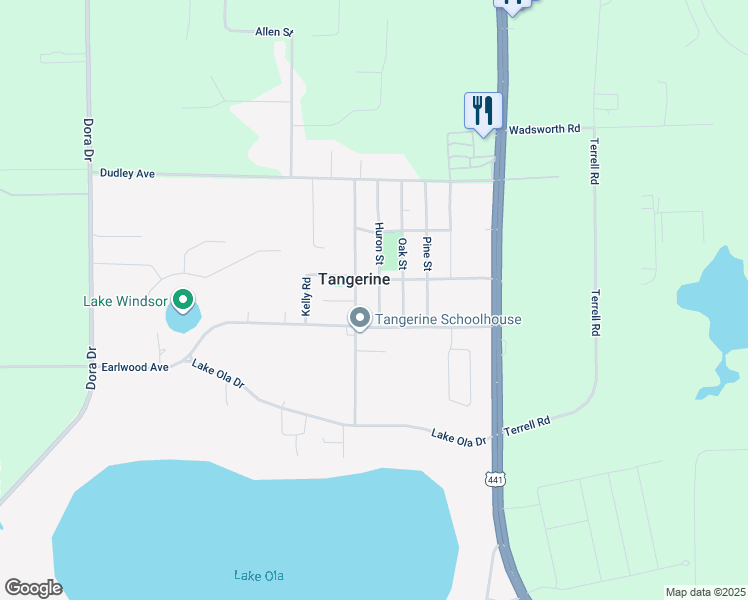 map of restaurants, bars, coffee shops, grocery stores, and more near 5537 Lake Street in Mount Dora