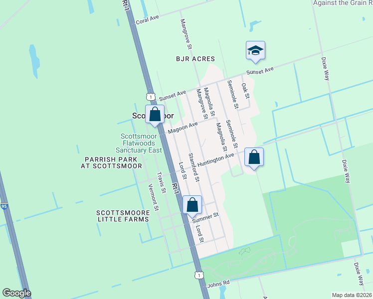 map of restaurants, bars, coffee shops, grocery stores, and more near 5940 Stamford Street in Mims