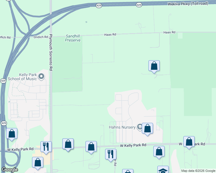 map of restaurants, bars, coffee shops, grocery stores, and more near 2490 Haas Road in Apopka