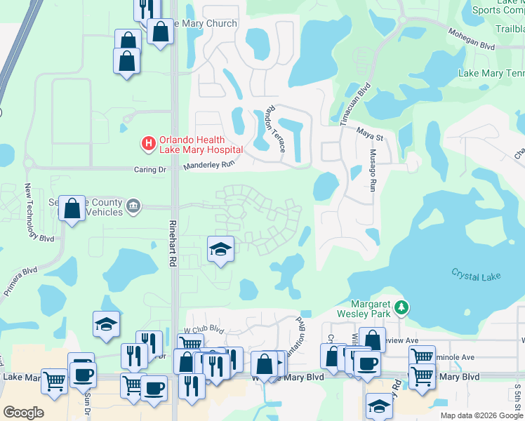 map of restaurants, bars, coffee shops, grocery stores, and more near 4004 Messina Drive in Lake Mary
