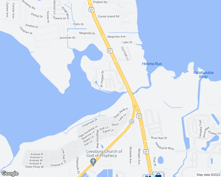 map of restaurants, bars, coffee shops, grocery stores, and more near Cypress Creek Boulevard in Leesburg