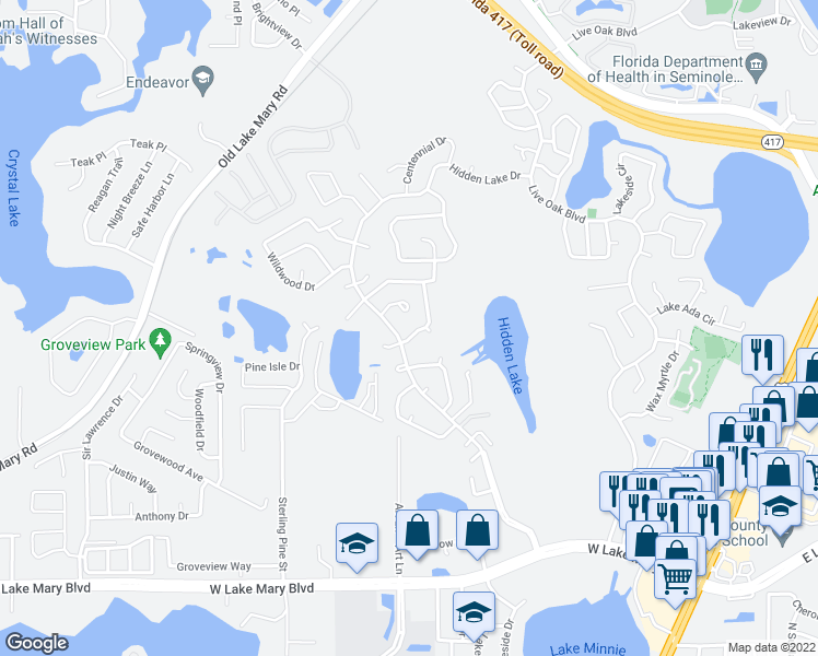 map of restaurants, bars, coffee shops, grocery stores, and more near 204 Loch Low Drive in Sanford