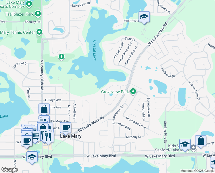 map of restaurants, bars, coffee shops, grocery stores, and more near 110 Estates Circle in Lake Mary