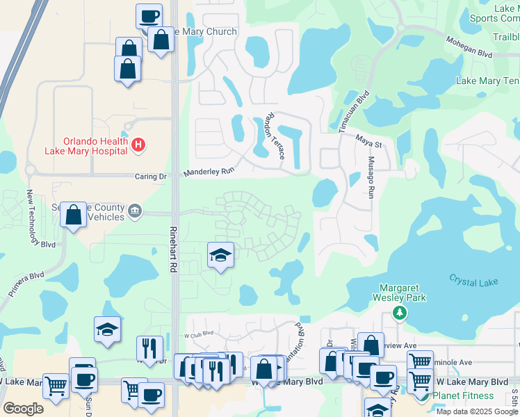 map of restaurants, bars, coffee shops, grocery stores, and more near 4004 Messina Drive in Lake Mary