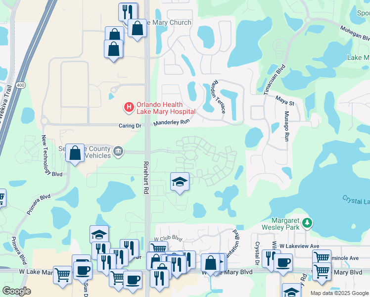 map of restaurants, bars, coffee shops, grocery stores, and more near 5121 Sicily Cove in Lake Mary
