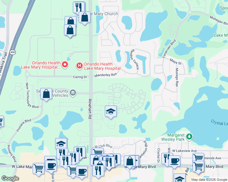 map of restaurants, bars, coffee shops, grocery stores, and more near 5121 Sicily Cove in Lake Mary