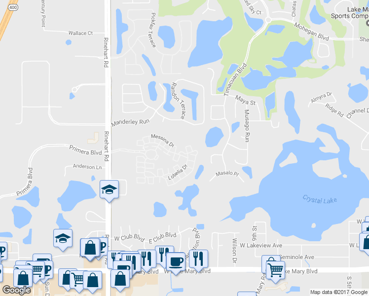 map of restaurants, bars, coffee shops, grocery stores, and more near 3224 Porta Romano Way in Lake Mary