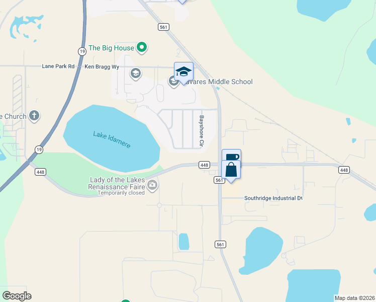map of restaurants, bars, coffee shops, grocery stores, and more near 3820 Bayshore Circle in Tavares
