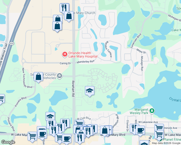 map of restaurants, bars, coffee shops, grocery stores, and more near 4940 San Marino Circle in Lake Mary