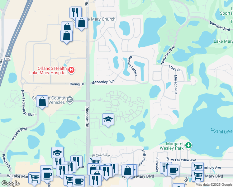 map of restaurants, bars, coffee shops, grocery stores, and more near 5121 Sicily Cove in Lake Mary