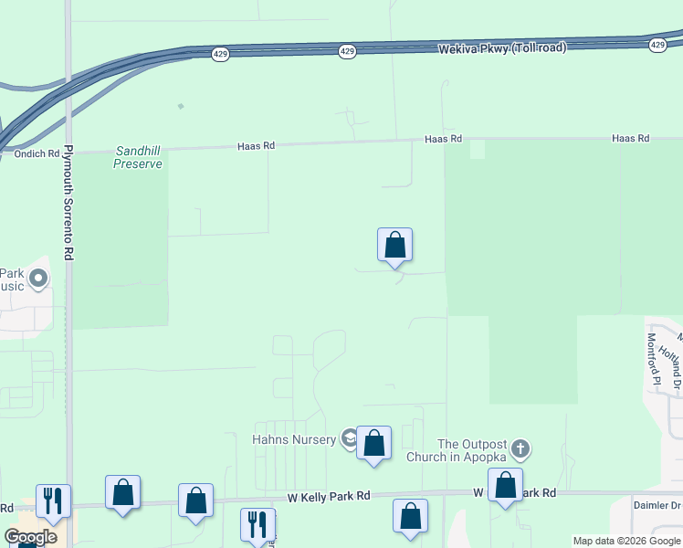map of restaurants, bars, coffee shops, grocery stores, and more near 2310 Haas Road in Apopka