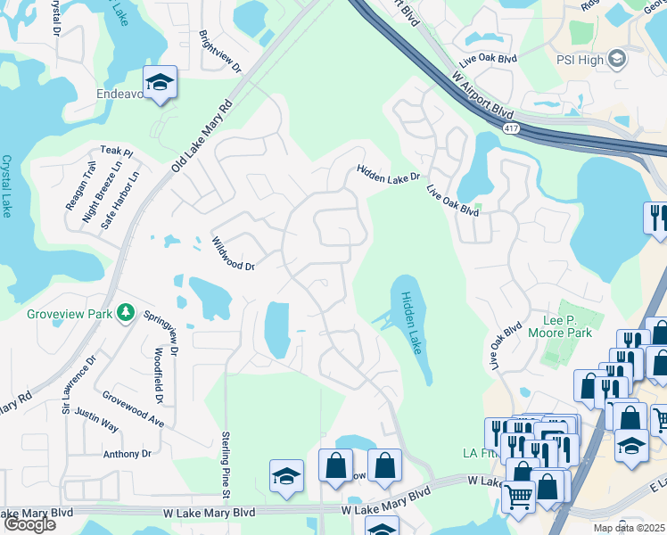 map of restaurants, bars, coffee shops, grocery stores, and more near 222 Loch Low Drive in Sanford