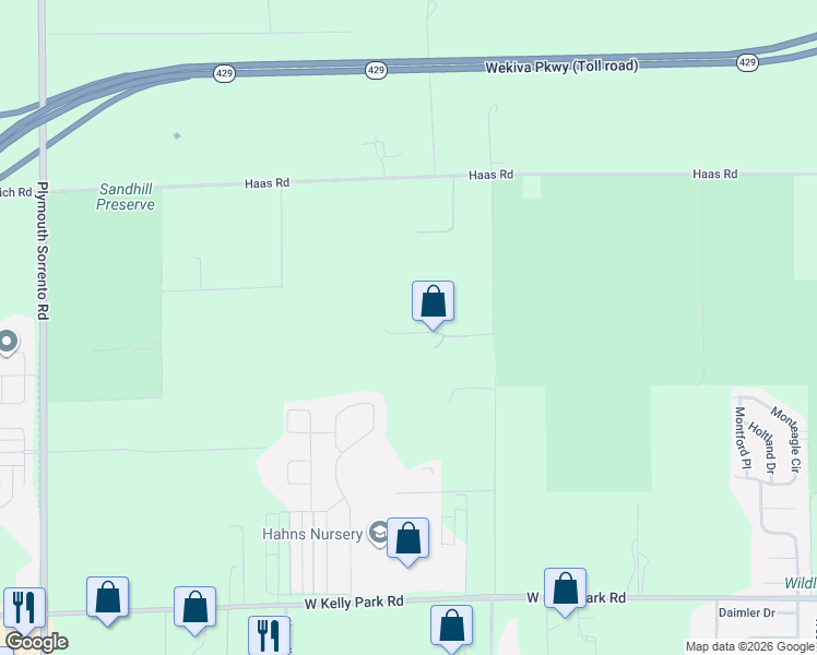 map of restaurants, bars, coffee shops, grocery stores, and more near 2310 Haas Road in Apopka