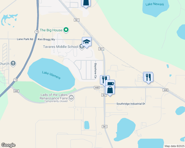 map of restaurants, bars, coffee shops, grocery stores, and more near 3723 Meadow Green Drive in Tavares