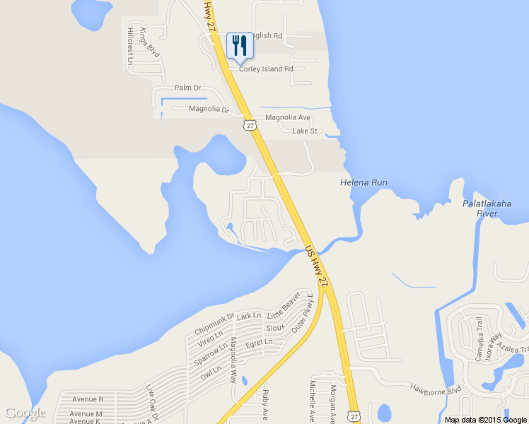 map of restaurants, bars, coffee shops, grocery stores, and more near Cypress Creek Boulevard in Leesburg
