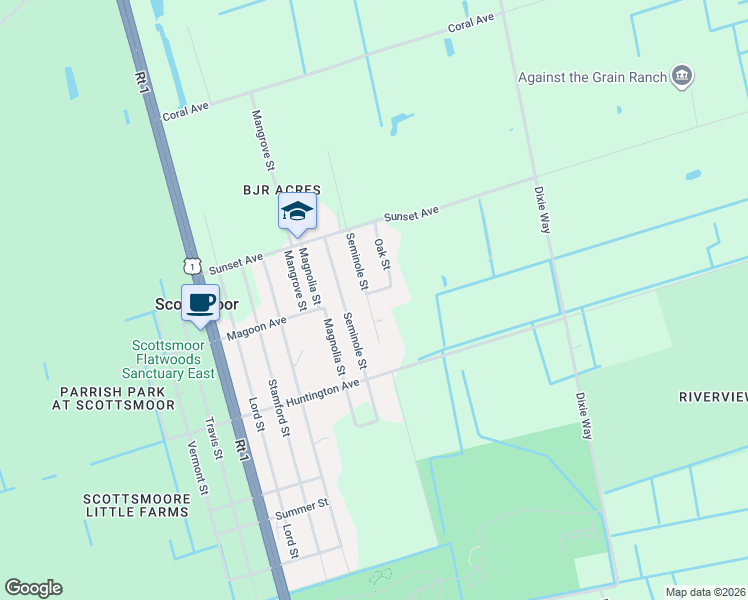 map of restaurants, bars, coffee shops, grocery stores, and more near 5995 Seminole Street in Mims