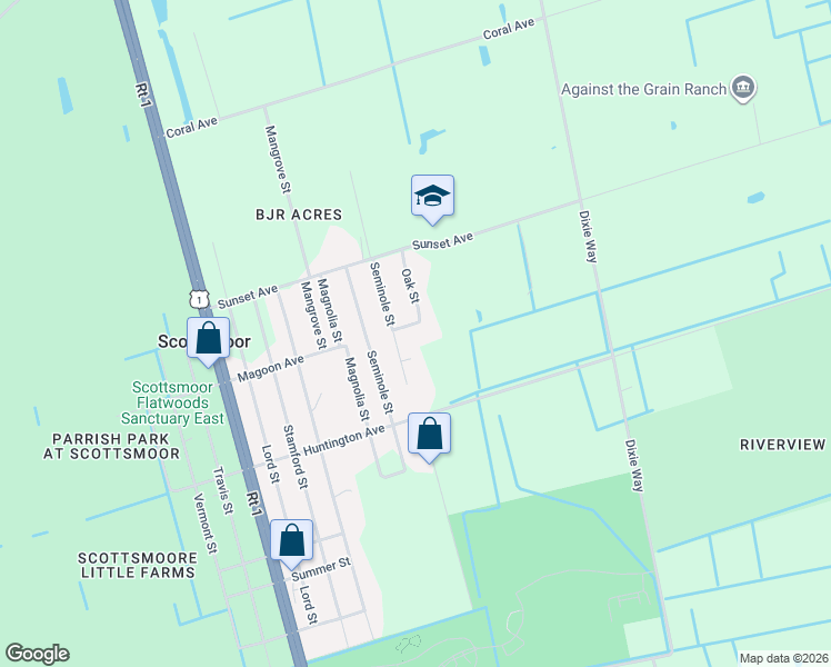 map of restaurants, bars, coffee shops, grocery stores, and more near 5995 Seminole Street in Mims