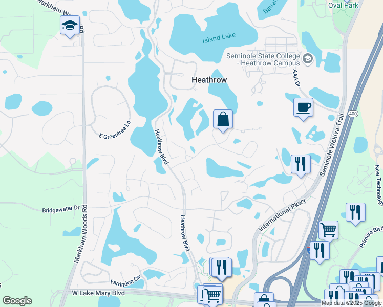 map of restaurants, bars, coffee shops, grocery stores, and more near 1276 Brampton Place in Lake Mary