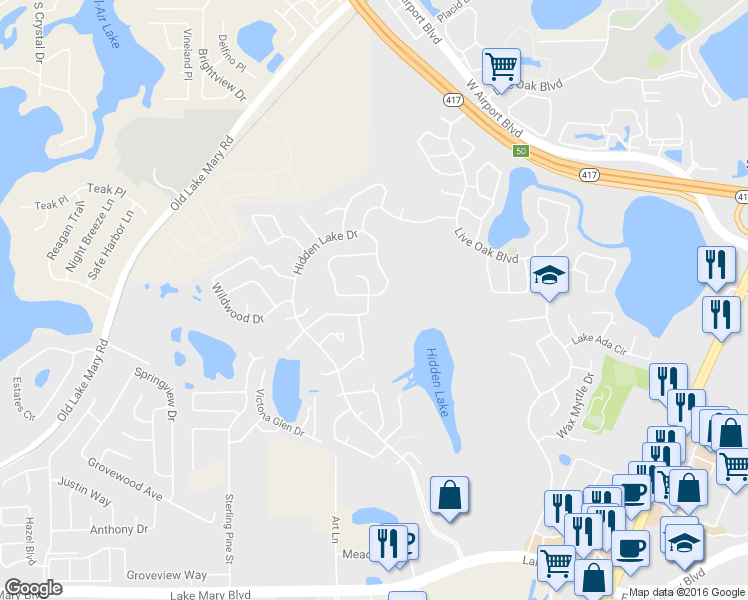 map of restaurants, bars, coffee shops, grocery stores, and more near 101 Borada Road in Sanford