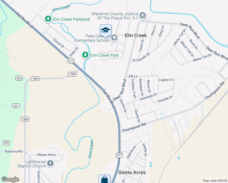 map of restaurants, bars, coffee shops, grocery stores, and more near 3624 Del Rio Boulevard in Eagle Pass