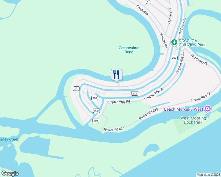 map of restaurants, bars, coffee shops, grocery stores, and more near 844 Cr 202 Gulf View Drive in Bay City