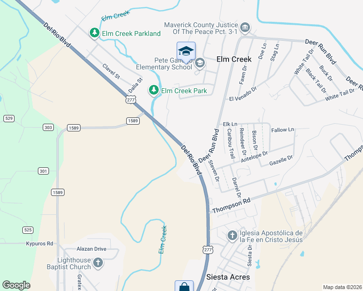 map of restaurants, bars, coffee shops, grocery stores, and more near 3624 Del Rio Boulevard in Eagle Pass