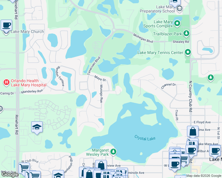 map of restaurants, bars, coffee shops, grocery stores, and more near 532 Teton Street in Lake Mary
