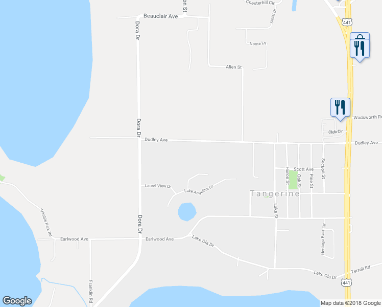map of restaurants, bars, coffee shops, grocery stores, and more near 7788 Dudley Avenue in Mount Dora