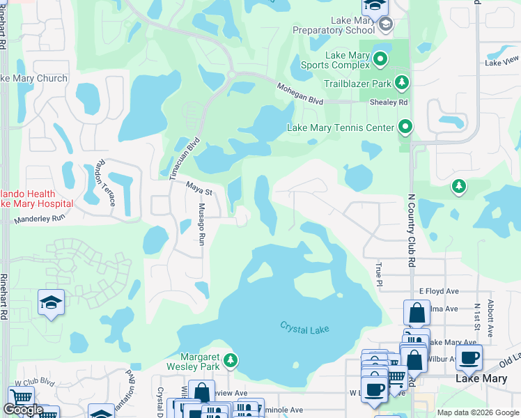 map of restaurants, bars, coffee shops, grocery stores, and more near 750 Sagana Point in Lake Mary