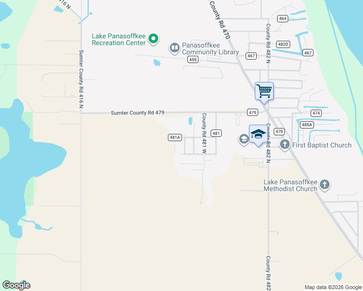 map of restaurants, bars, coffee shops, grocery stores, and more near 863 Northwest 14th Way in Lake Panasoffkee