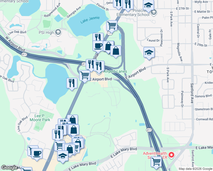 map of restaurants, bars, coffee shops, grocery stores, and more near 1250 Windsor Avenue in Longwood