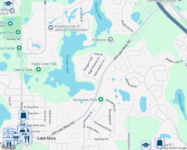 map of restaurants, bars, coffee shops, grocery stores, and more near 3294 Safe Harbor Lane in Lake Mary