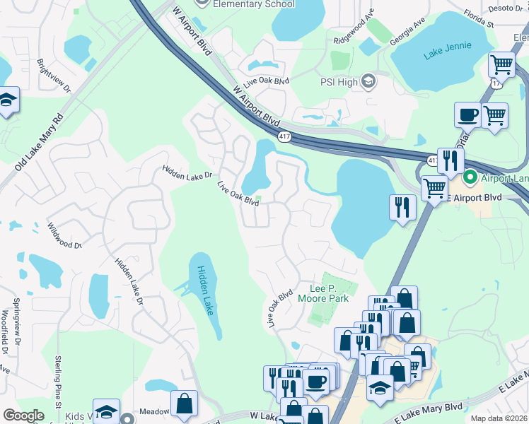 map of restaurants, bars, coffee shops, grocery stores, and more near 165 Long Leaf Pine Circle in Sanford